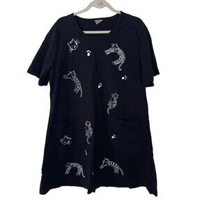 Cactus California Vintage Womens Dress Size Large Black Animal Print Pockets